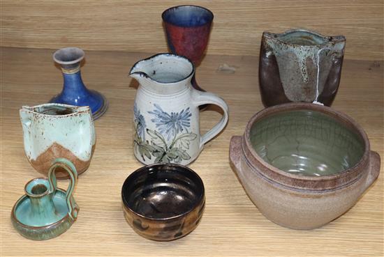 A collection of art pottery, some signed